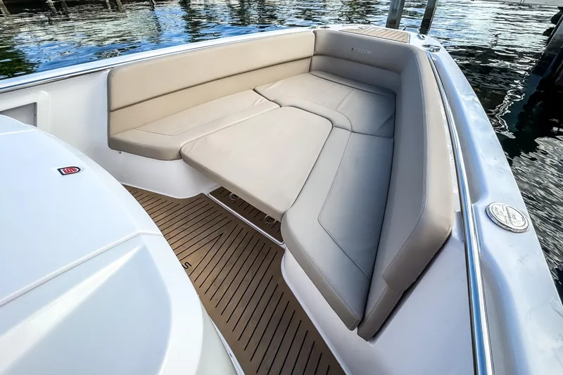 Slide: The Image of Luxurious seating area on the STERK 31 boat, year 2025. - 20
