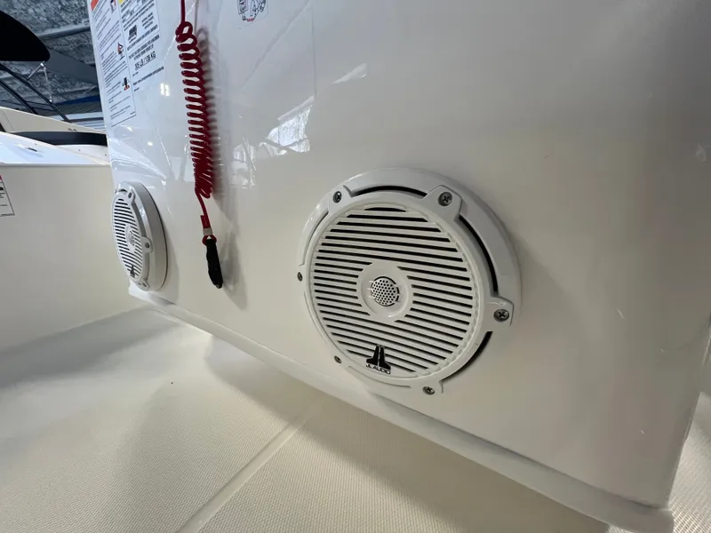 Slide: The Image of Speakers on a 2026 Boston Whaler 150 Montauk boat. - 23