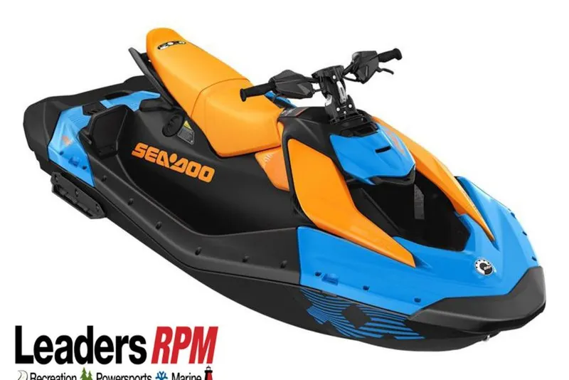 The Image of 2026 Sea-Doo Spark Trixx for 3, vibrant orange and blue design, Leaders RPM logo. - 1