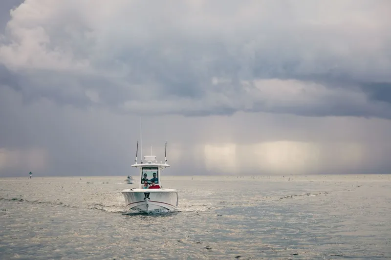 Slide: The Image of Boston Whaler 280 Outrage on calm water under a cloudy sky. - 33
