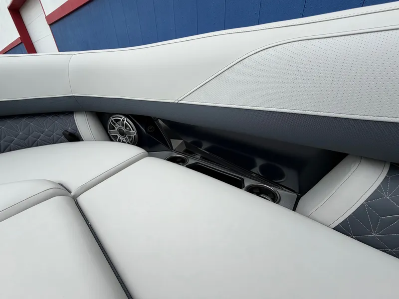 Slide: The Image of Interior of 2026 Harris Grand Mariner 230 with luxurious upholstery. - 32