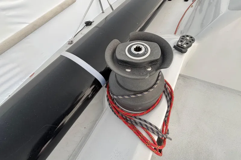 Slide: The Image of Winch and ropes on a 1995 Tripp 47 sailboat deck. - 43