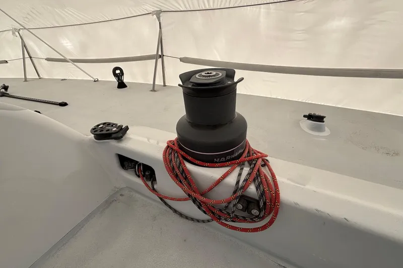 Slide: The Image of Sailboat deck with winch and ropes, Tripp 47, 1995 model. - 51