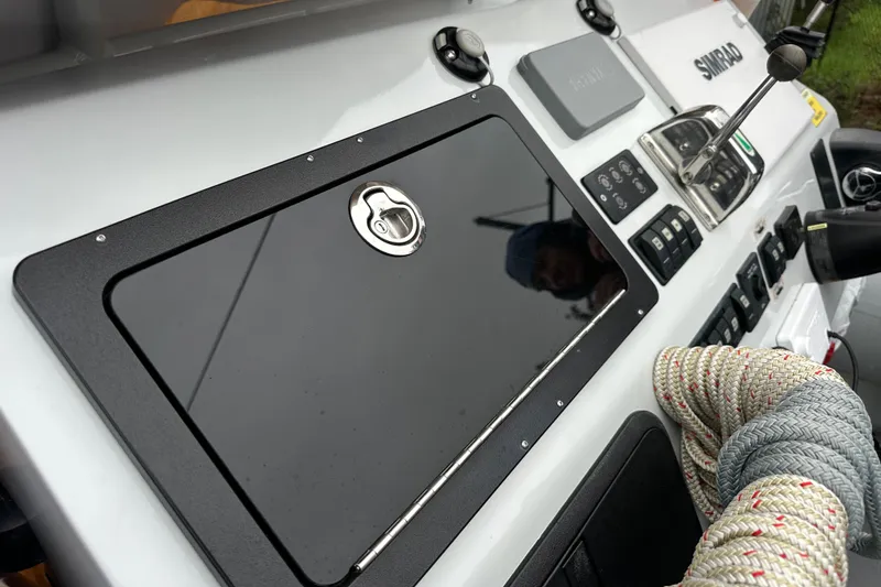 Slide: The Image of Control panel of a 2020 Sealegs 9m Amphibious RIB with ropes and navigation equipment. - 17