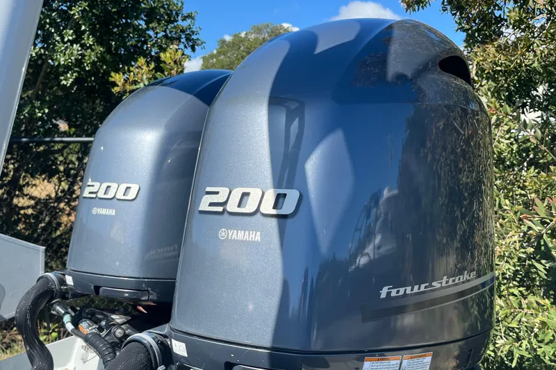 Slide: The Image of Twin Yamaha 200 four-stroke engines on a 2020 Sealegs 9m Amphibious RIB. - 3