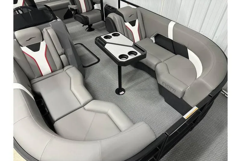 Slide: The Image of Luxurious interior of 2026 Evotti 723CS boat with modern seating and table setup. - 19