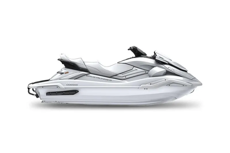 Slide: The Image of 2026 Yamaha WaveRunner FX Cruiser SVHO in sleek white design, side view. - 2