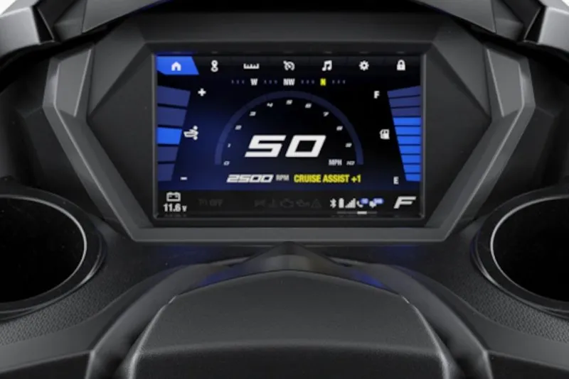 Slide: The Image of Dashboard of 2026 Yamaha WaveRunner FX Cruiser SVHO displaying speed and cruise assist settings. - 21