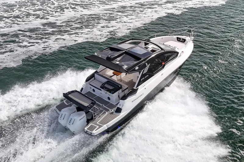 Slide: The Image of 2026 Granfort 370 GTX luxury yacht cruising on open water. - 23