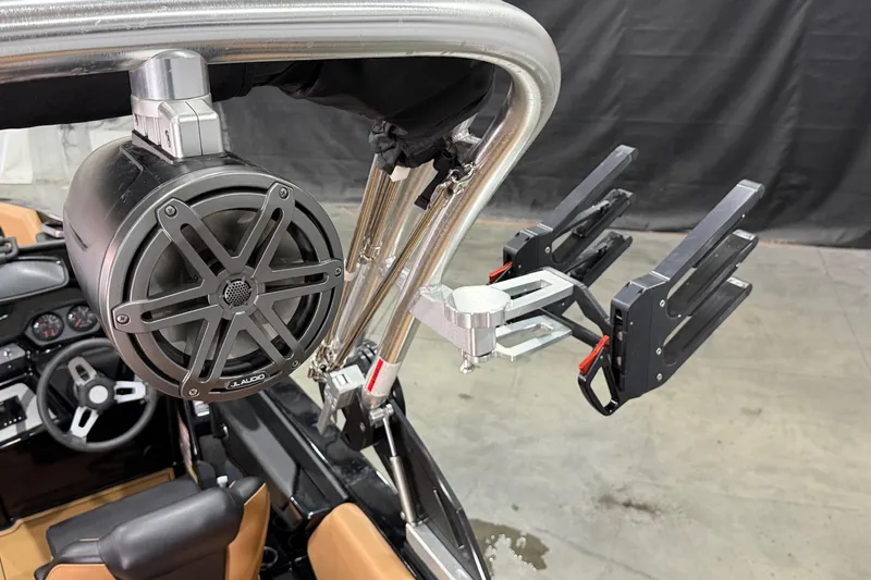 Slide: The Image of 2022 MasterCraft NXT24 boat with JL Audio speaker and wakeboard rack. - 14