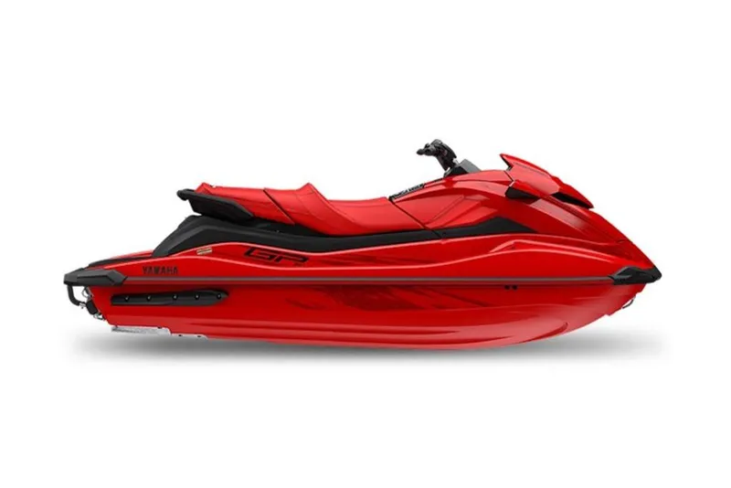 Slide: The Image of 2026 Yamaha WaveRunner GP SVHO in vibrant red, side view. - 2