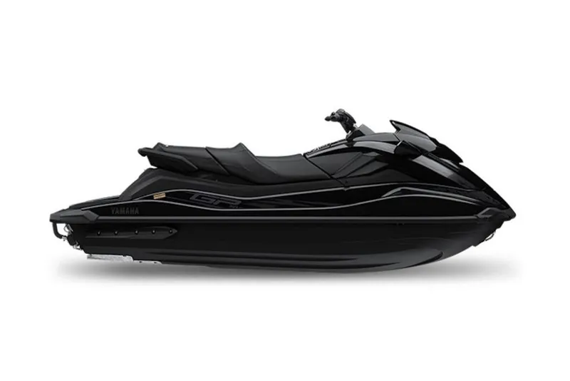 Slide: The Image of 2026 Yamaha WaveRunner GP SVHO, sleek black design, side view. - 3