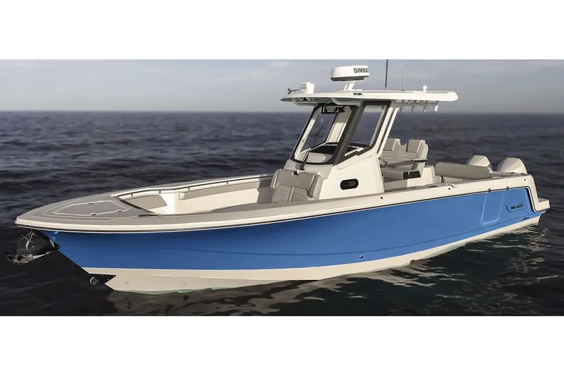 The Image of Manufacturer Provided Image: 2026 Boston Whaler 290 Outrage boat on open water, featuring sleek blue and white design. - 0