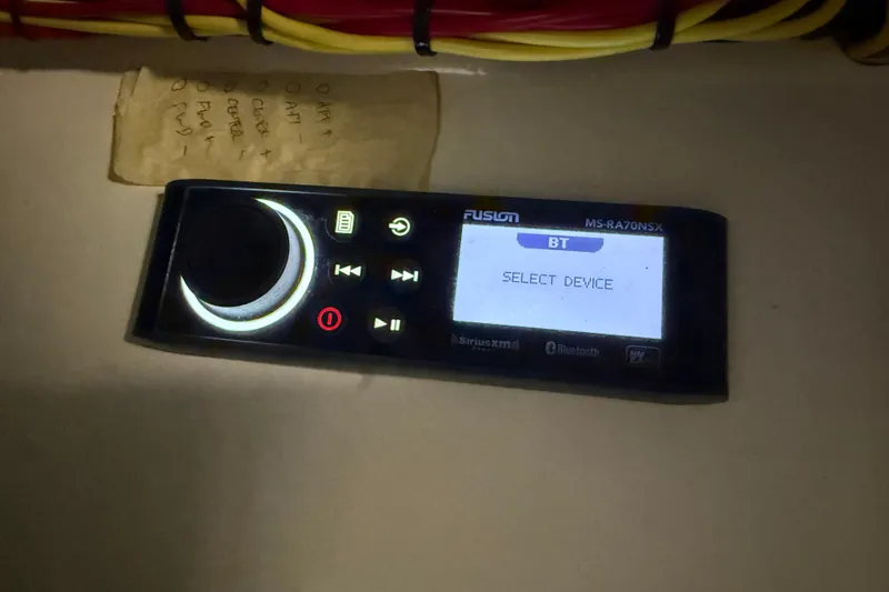 Slide: The Image of Fusion MS-RA70NSX stereo system on 1991 Grand Banks 42 Classic yacht. - 100