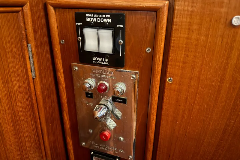 Slide: The Image of Control panel on 1991 Grand Banks 42 Classic boat with wood finish. - 42