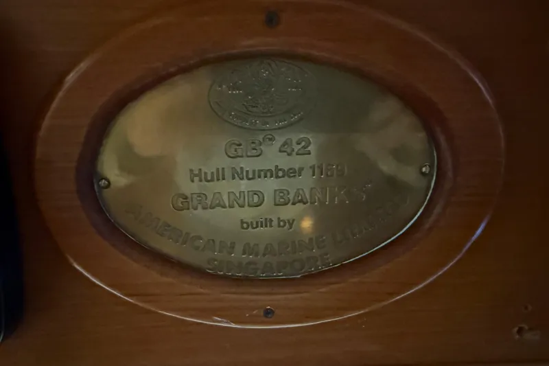 Slide: The Image of Plaque on 1991 Grand Banks 42 Classic, hull number 1161, built by American Marine. - 47