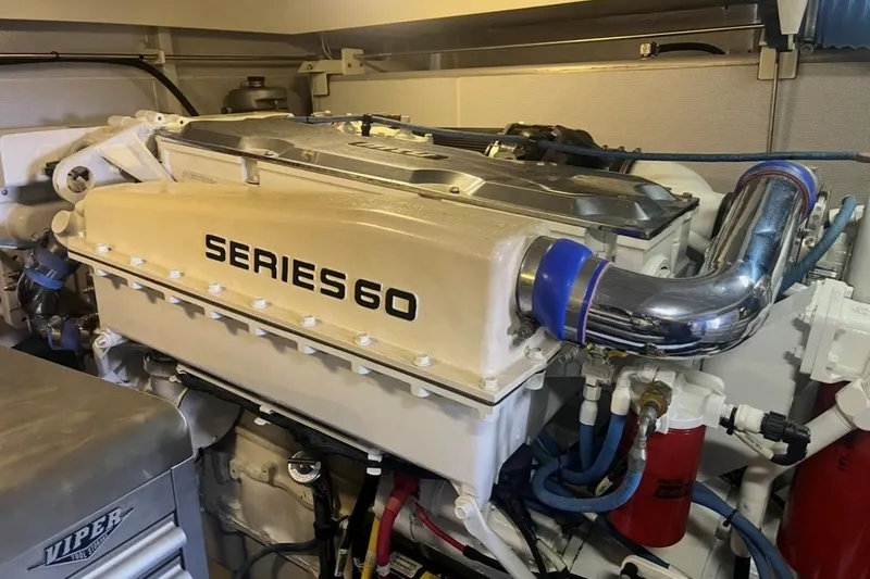 Slide: The Image of Engine room of a 2005 Marquis Pilothouse with Series 60 engine. - 19