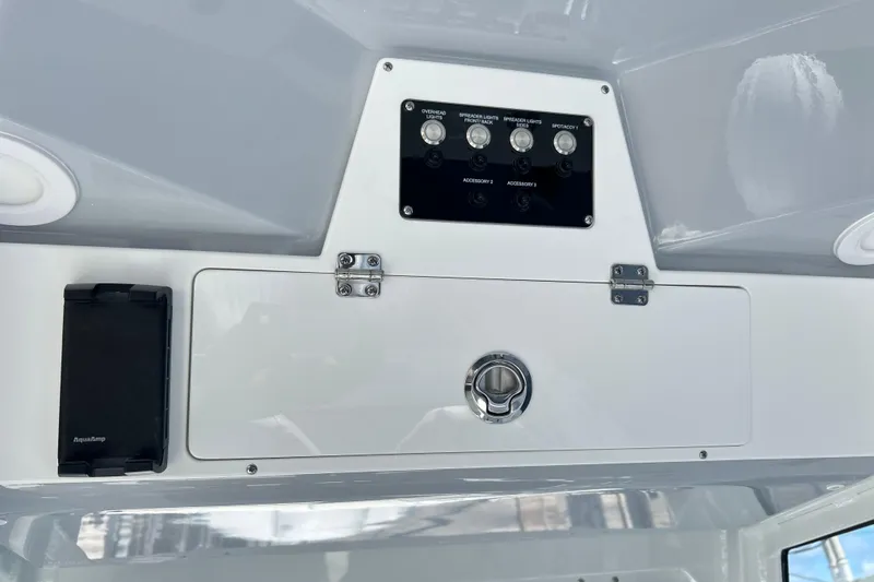 Slide: The Image of 2026 Sea Fox 268 Commander boat interior with seating and Yamaha engines. - 16