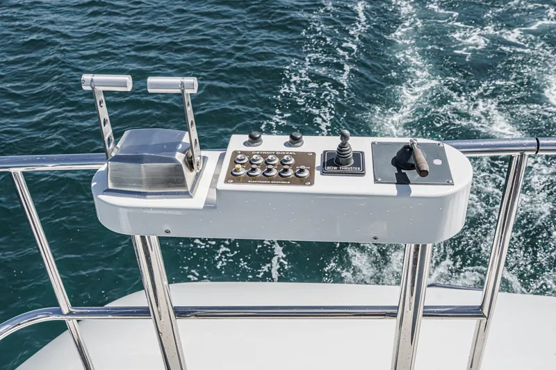 Slide: The Image of Control panel of Northcoast Yachts Raised Pilothouse, 1999 model, on open water. - 37