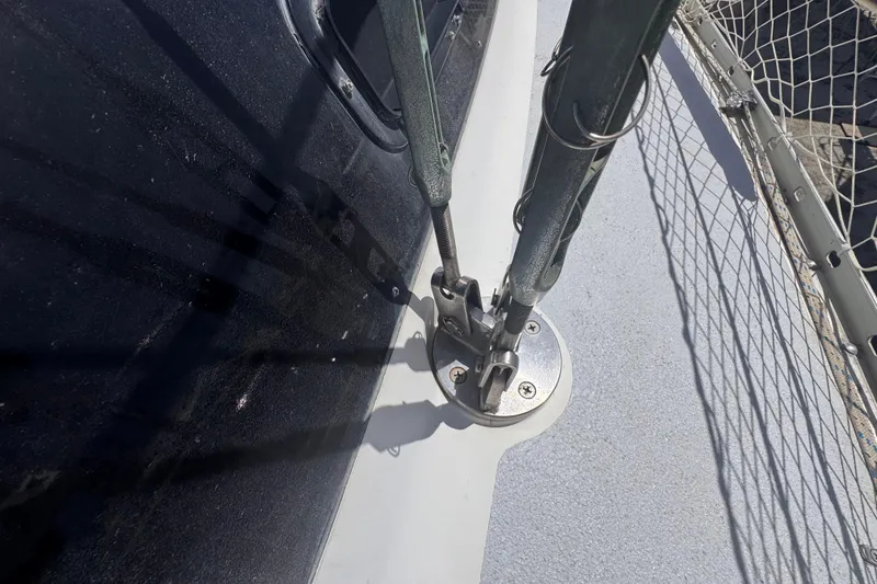 Slide: The Image of Close-up of rigging on a 1992 Hunter Passage 42 sailboat deck. - 63