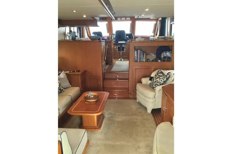 Slide: The Image of Luxurious interior of 2008 Grand Banks 59 Aleutian RP yacht with elegant wood finishes. - 11