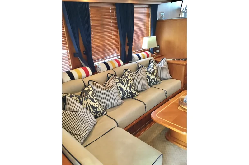 Slide: The Image of Luxurious interior of 2008 Grand Banks 59 Aleutian RP yacht with elegant seating and cushions. - 7