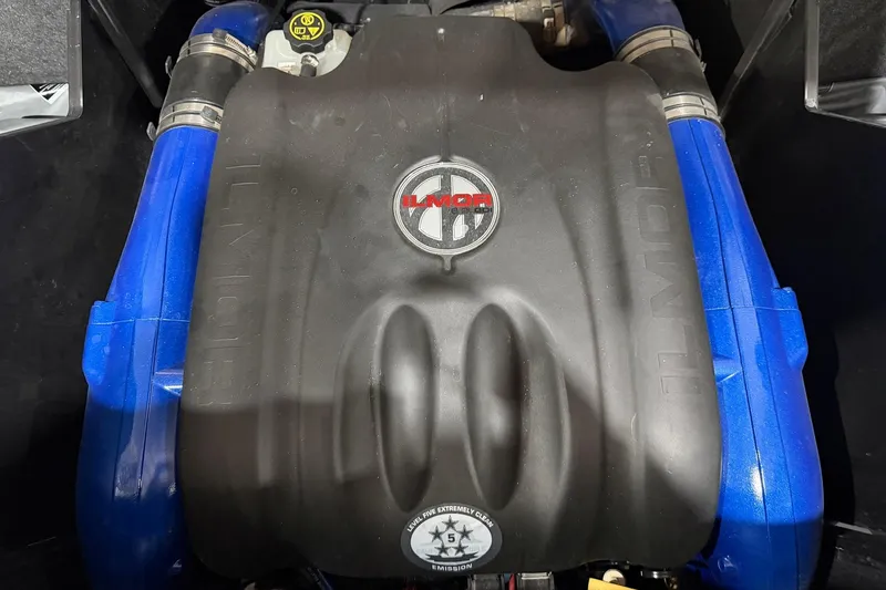 Slide: The Image of 2021 MasterCraft X24 engine with Ilmor branding and blue accents. - 13
