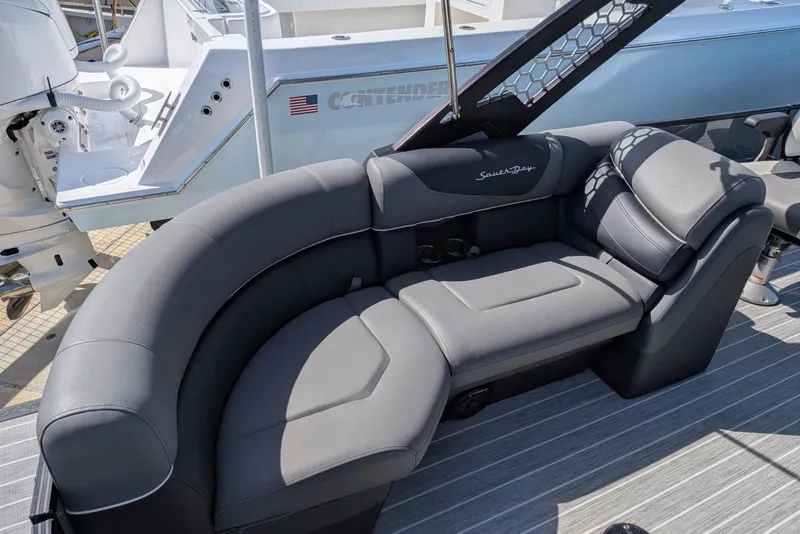Slide: The Image of 2022 South Bay 525 RS boat with luxurious gray seating and modern design. - 16