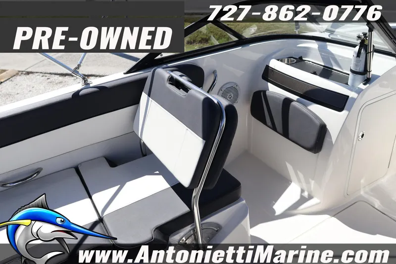 Slide: The Image of Pre-owned 2020 Bayliner VR5 Bowrider OB interior with seating and storage features. - 10
