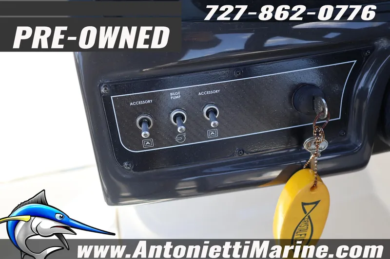 Slide: The Image of Pre-owned 2020 Bayliner VR5 Bowrider OB control panel with key and accessory switches. - 15