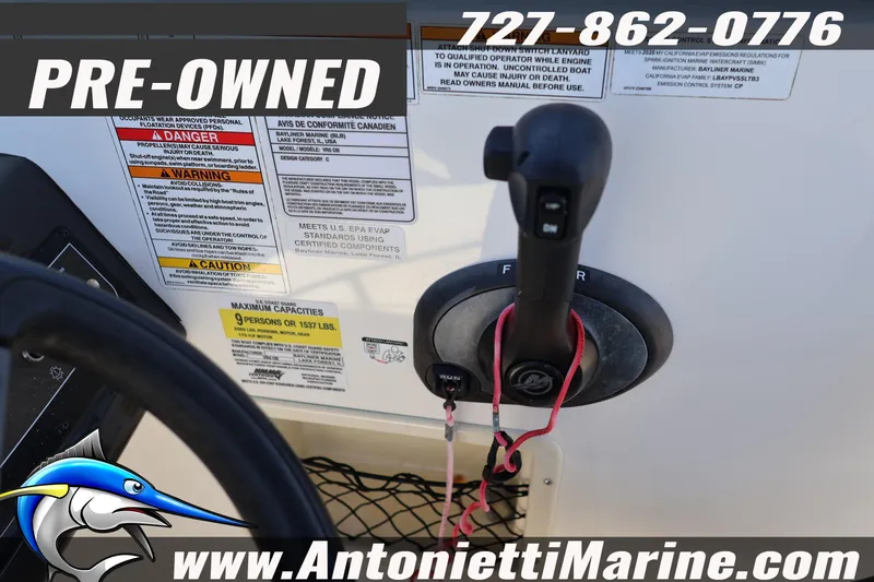 Slide: The Image of Pre-owned 2020 Bayliner VR5 Bowrider OB boat controls with safety warnings. - 17