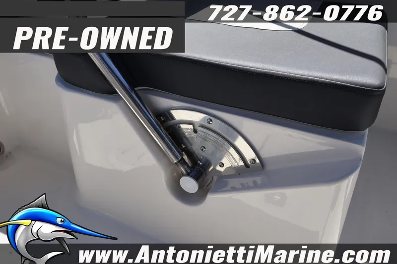 Slide: The Image of Pre-owned 2020 Bayliner VR5 Bowrider OB boat seat with contact details and logo. - 25