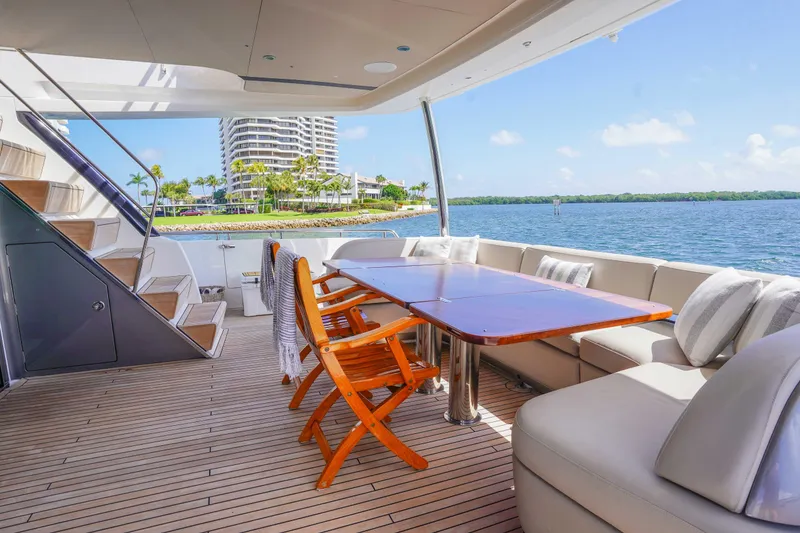 Slide: The Image of Luxurious 2021 Princess Y85 yacht deck with elegant seating and ocean view. - 10