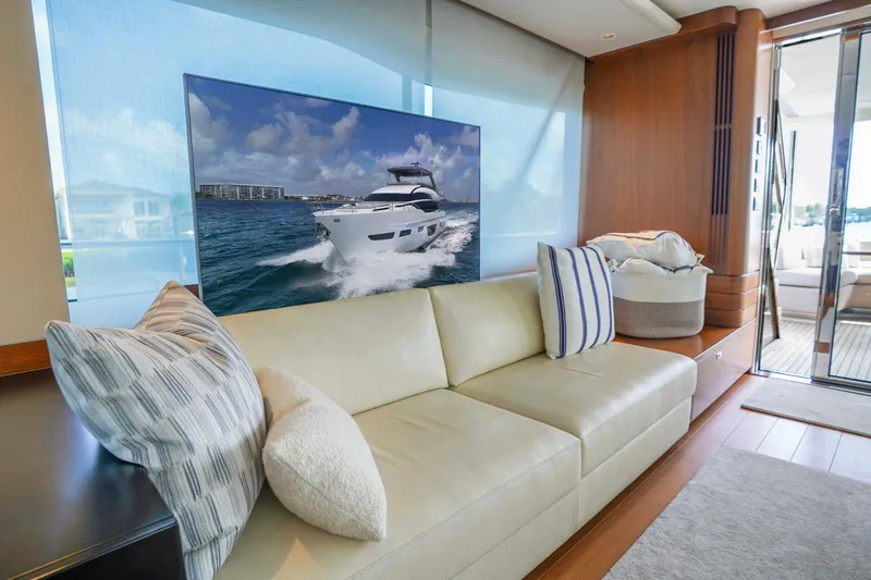 Slide: The Image of Luxurious interior of 2021 Princess Y85 yacht with comfortable seating and elegant decor. - 14