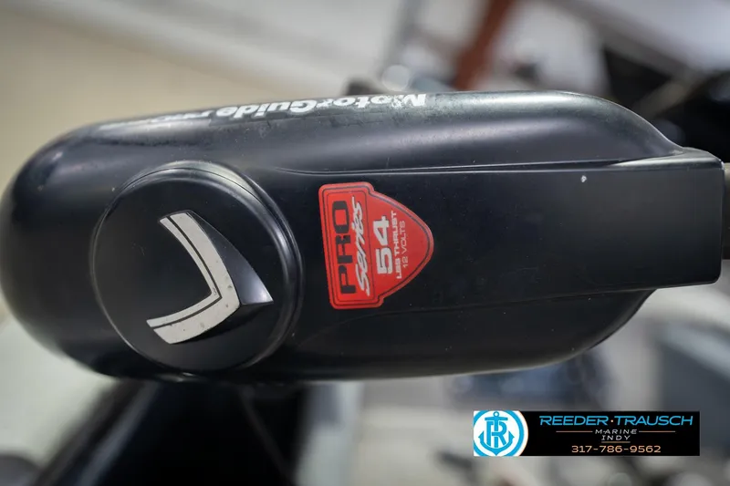 Slide: The Image of Close-up of a 2007 Tracker Tournament V-18 boat motor component with Pro Series label. - 46