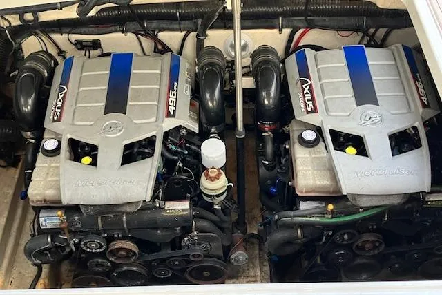 Slide: The Image of Twin MerCruiser engines in a 2009 Formula 350 Sun Sport boat. - 22