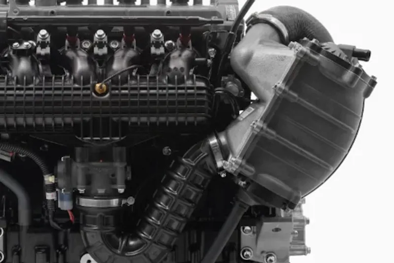 Slide: The Image of 2026 Yamaha WaveRunner FX Limited SVHO engine close-up, showcasing intricate mechanical components. - 11