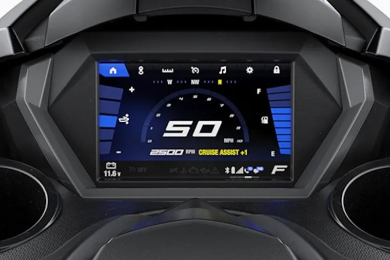 Slide: The Image of Dashboard display of 2026 Yamaha WaveRunner FX Limited SVHO, showing speed and cruise assist. - 6