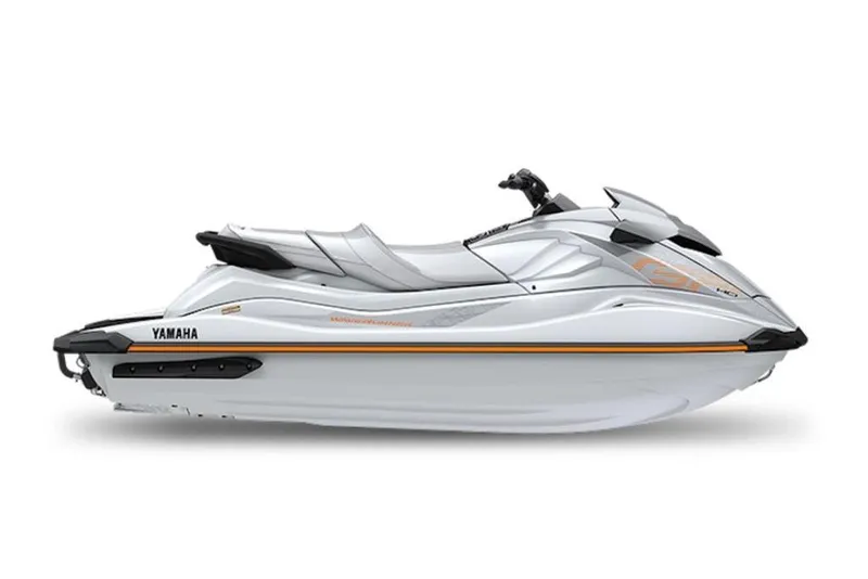 Slide: The Image of 2026 Yamaha WaveRunner GP HO, sleek white design, side view. - 6
