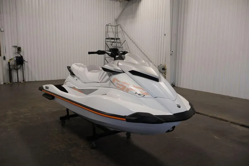 Slide: The Image of 2026 Yamaha WaveRunner GP HO jet ski in a garage setting. - 12