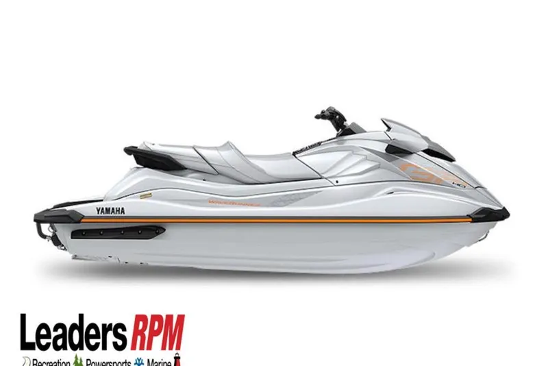 Slide: The Image of 2026 Yamaha WaveRunner GP HO jet ski, sleek white design, side view. - 24