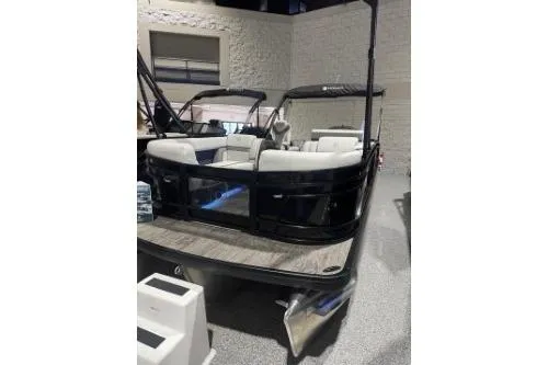 The Image of 2026 Godfrey Monaco 255 MTF pontoon boat with sleek design and modern seating. - 1