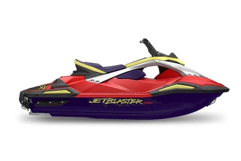 Slide: The Image of 2026 Yamaha WaveRunner JetBlaster PRO 2-Up, vibrant red and purple design. - 1