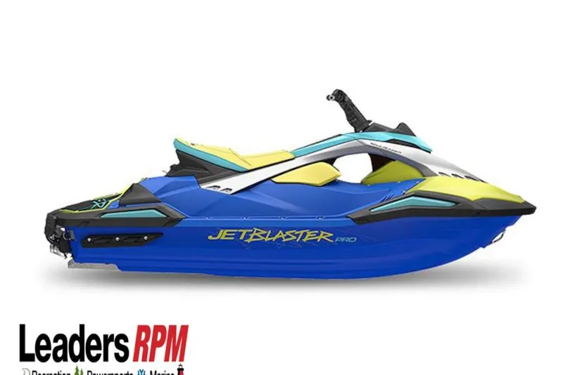 The Image of 2026 Yamaha WaveRunner JetBlaster PRO 2-Up, blue and yellow design, side view. - 1