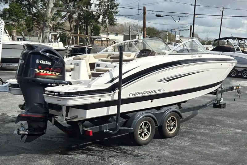 Slide: The Image of 2019 Chaparral 230 Suncoast boat on trailer with Yamaha VMAX engine. - 3