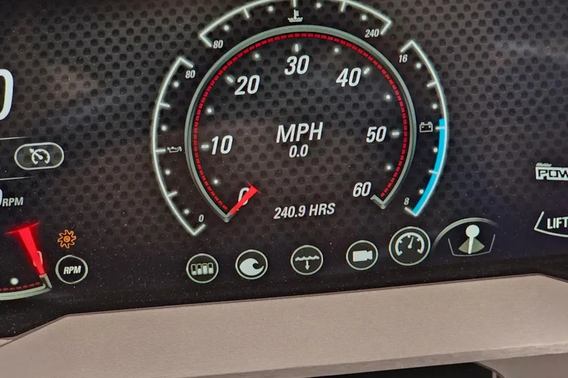 Slide: The Image of Dashboard of 2023 Malibu M220 showing speedometer and various indicators. - 2
