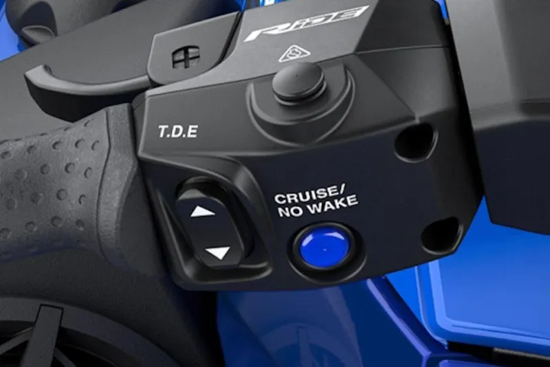 Slide: The Image of Close-up of 2026 Yamaha WaveRunner VX Limited HO controls, featuring cruise and no wake buttons. - 19