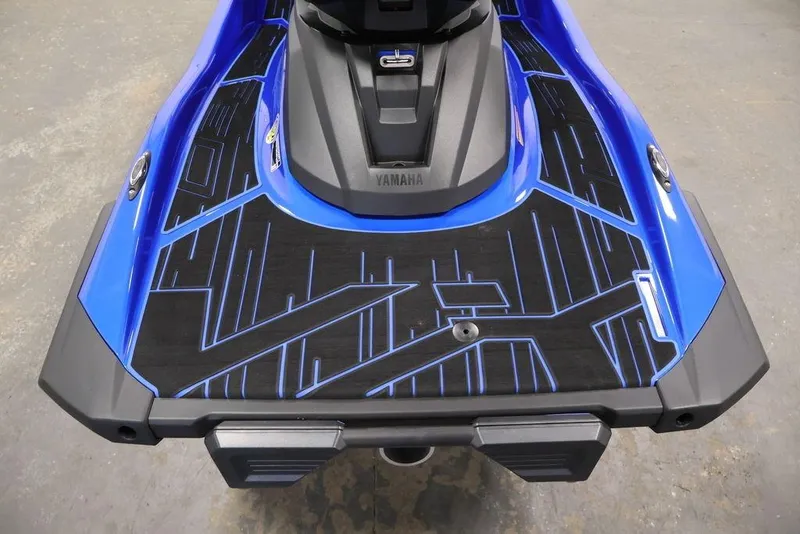 Slide: The Image of 2026 Yamaha WaveRunner VX Limited HO, blue and black deck design, top view. - 23
