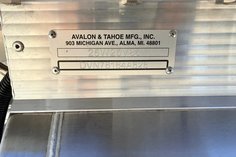 Slide: The Image of Metal plate on Avalon 2385 Venture 85 Quad Lounger, Tri Toon High Performance, 2026 model. - 24