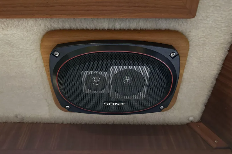 Slide: The Image of Sony speaker installed in 1986 Sea Ray 390 Express Cruiser interior. - 72
